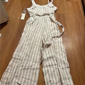 Rachel Zoe Cream and Tan Striped Jumpsuit